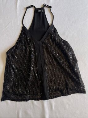 CBR Black Sequin Halter Party Top glam witch cami flowy